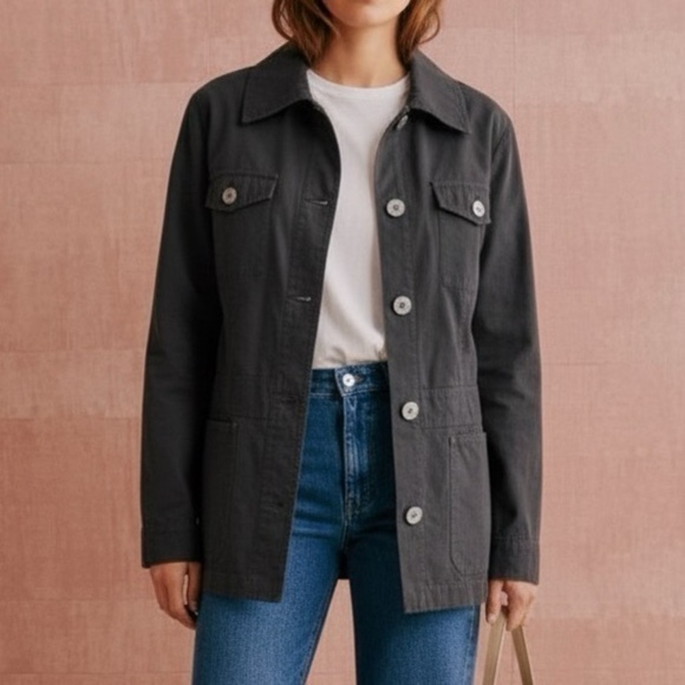 LISA TODD Chill Out Cotton Collared Chore Jacket in Charcoal Gray